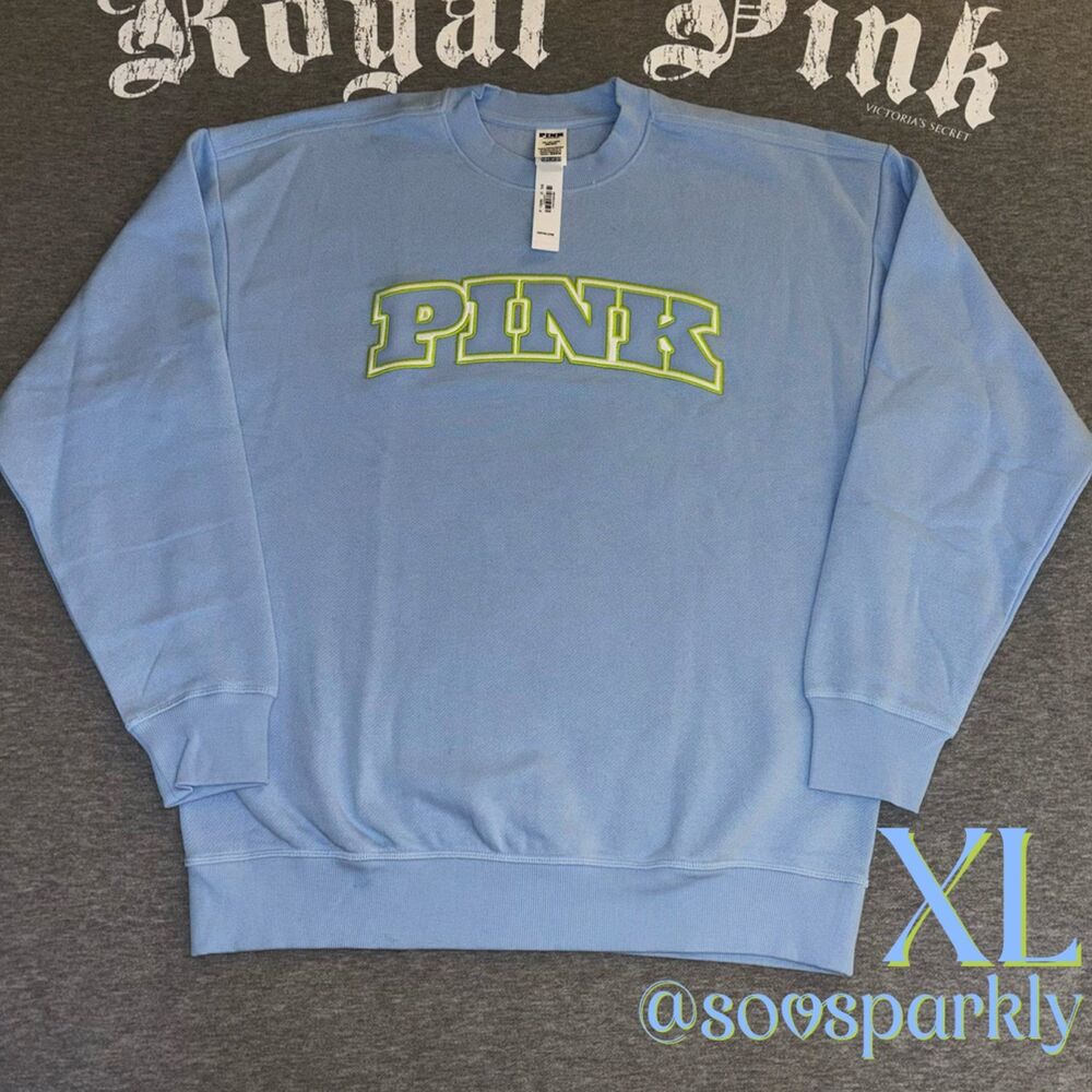 Victoria’s Secret PINK Light Blue Fleece Pullover Crewneck Sweatshirt XL